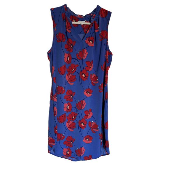 Market & Spruce Dresses & Skirts - Market & Spruce Floral Pattern Ruffle Detail Blue Sleeveless Top Size Large